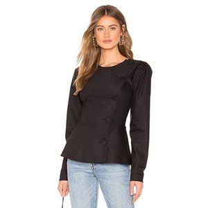 L’Academie Yvette Blouse Black Puff Sleeve Shirt Blazer Size M